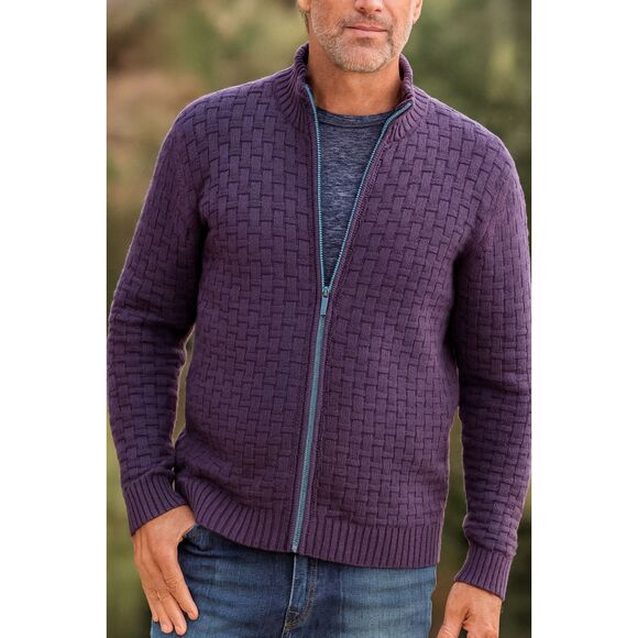 Carbon 2 Cobalt Burgundy Full Zip Mock Neck Knit Fleece Neck Sweater  Men’s Sz M - Picture 1 of 8